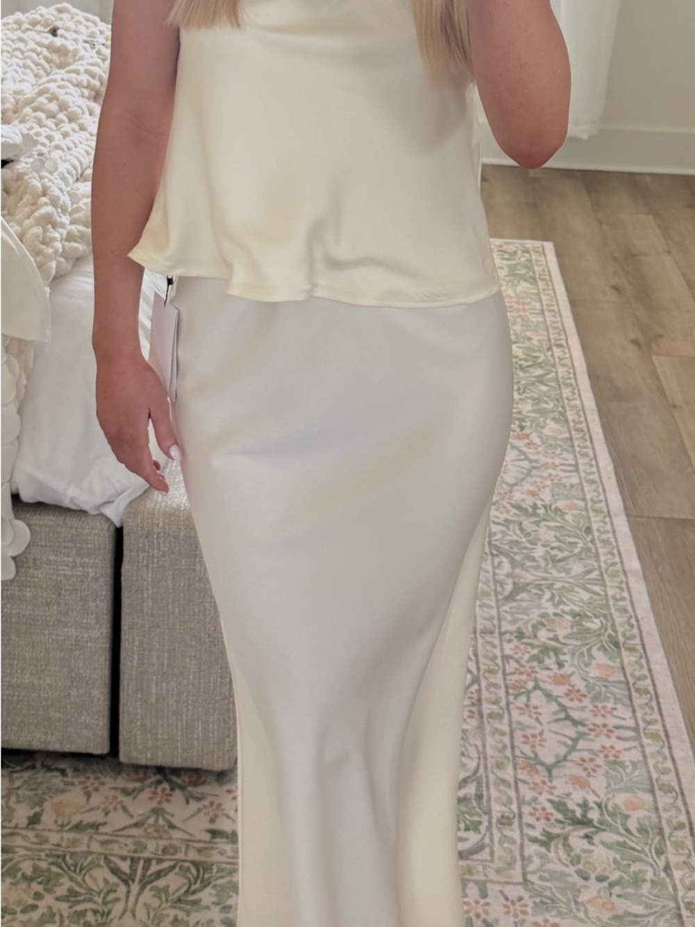 Cream Satin Slip Skirt Set